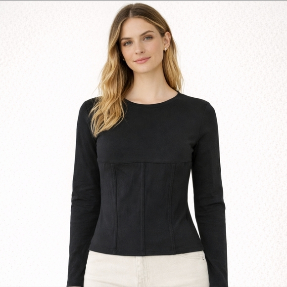 Noisy May Black Corset Style Long Sleeve Top S - Picture 1 of 1